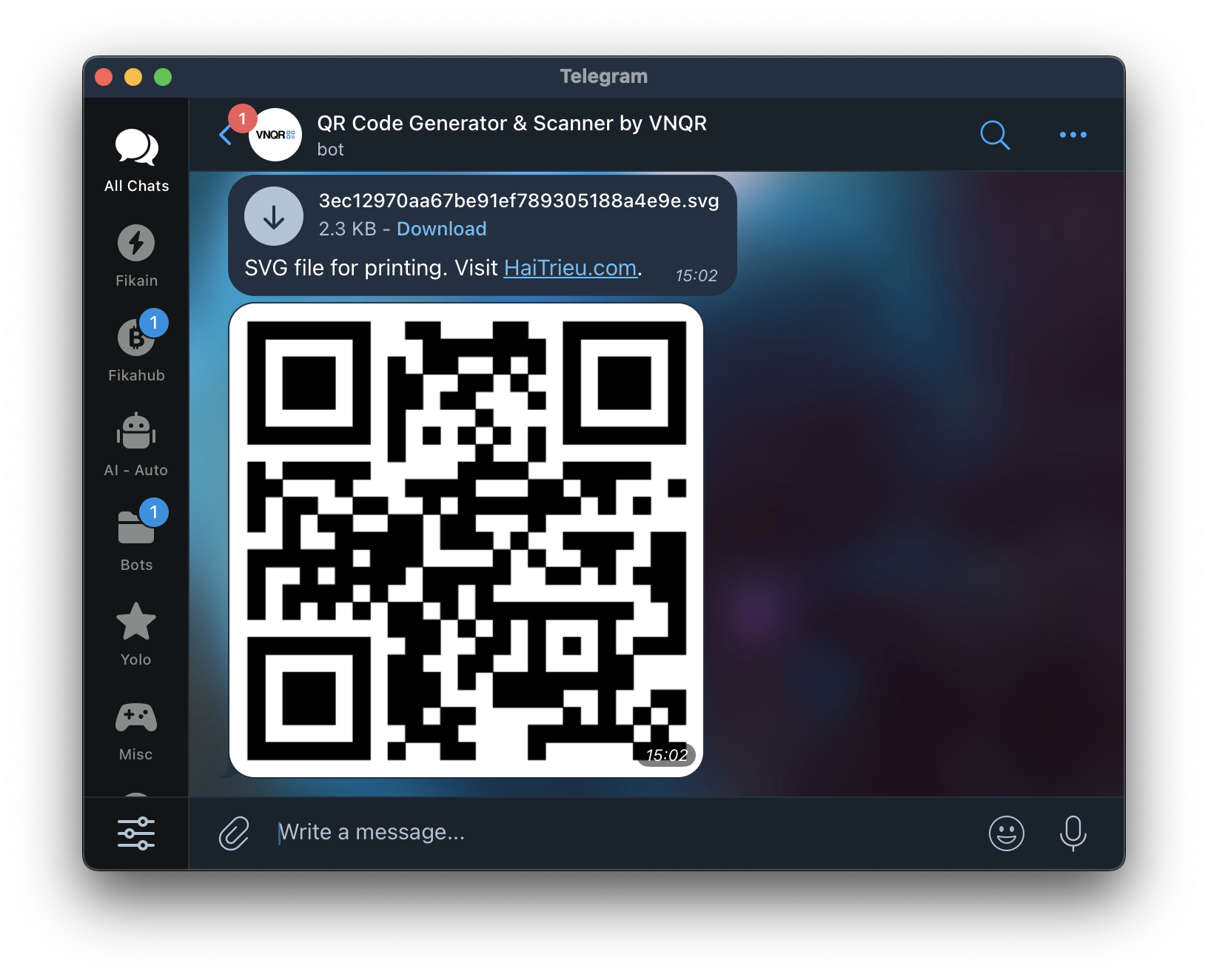 qr code generator and scanner telegram bot by vnqr